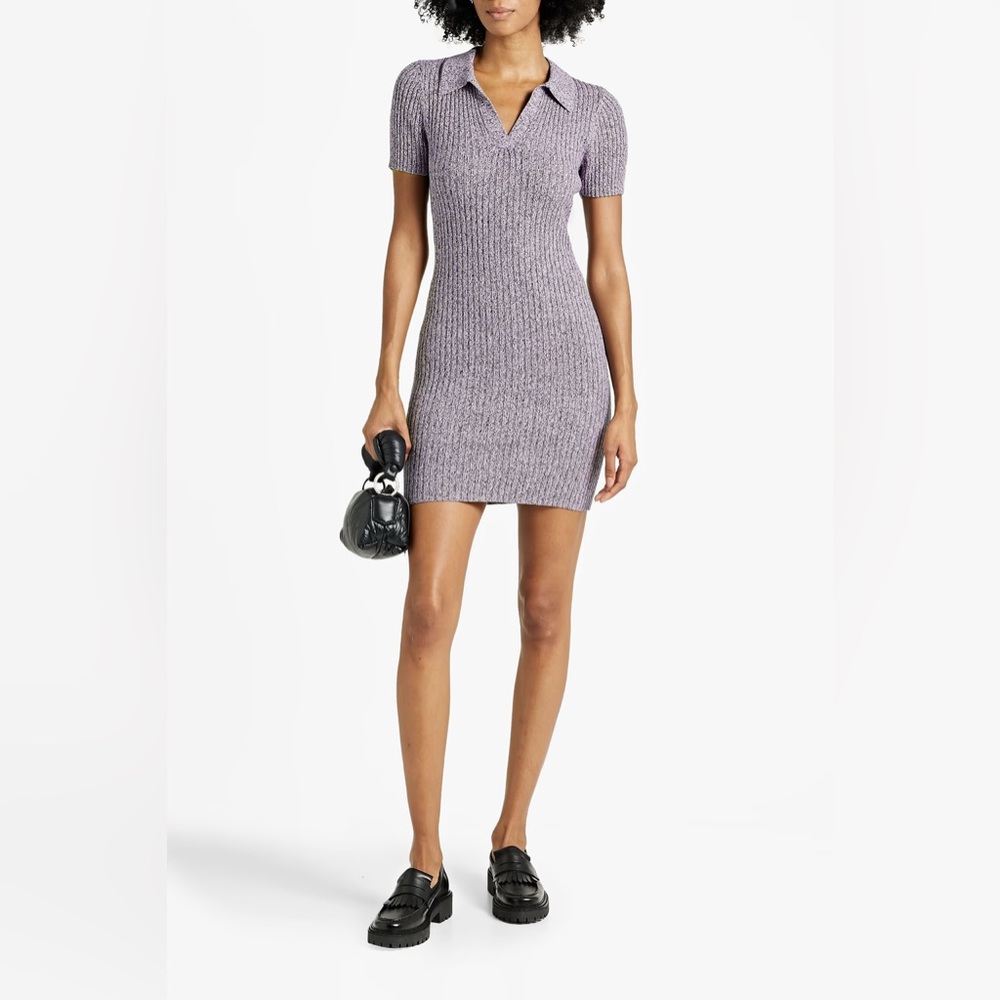 NAADAM Lilac Ribbed Polo Short-Sleeve Knit Dress